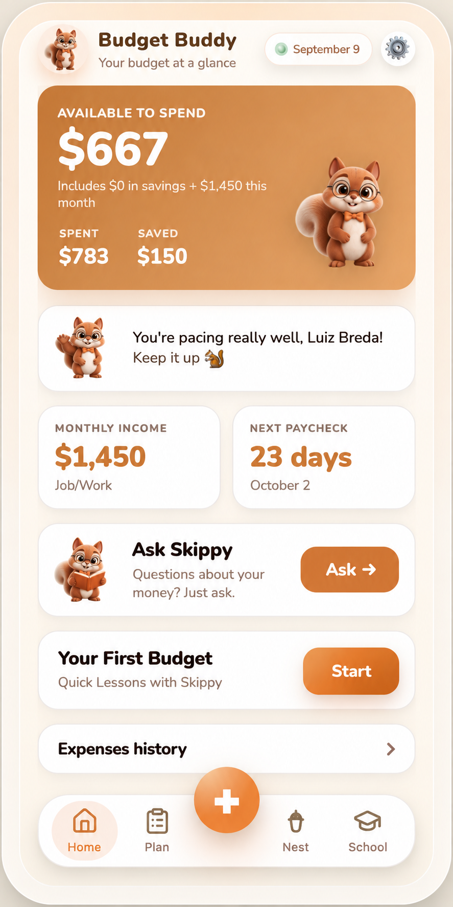 Budget Buddy home screen